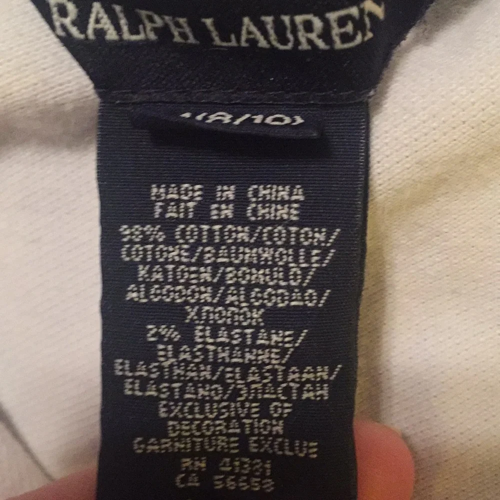 Ralph Lauren White Polo Shirt Sz Medium (8-10)